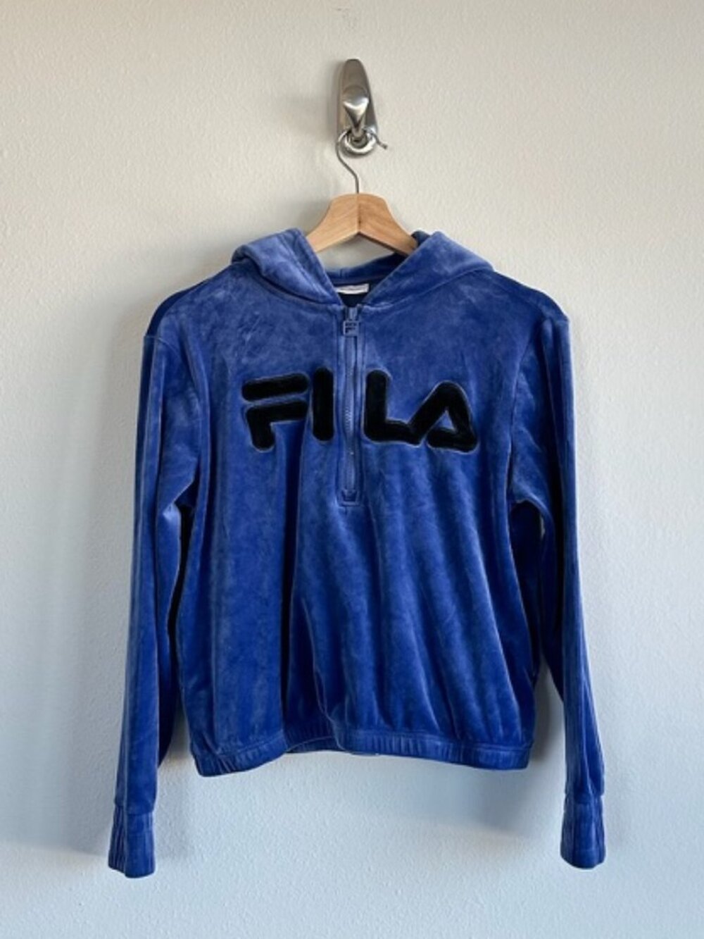 Vintage Fila Womens Velvet Blue 1/2 Zip Hoodie Size Small